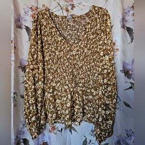 Old Navy Floral Smocked Blouse - Brown, Medium